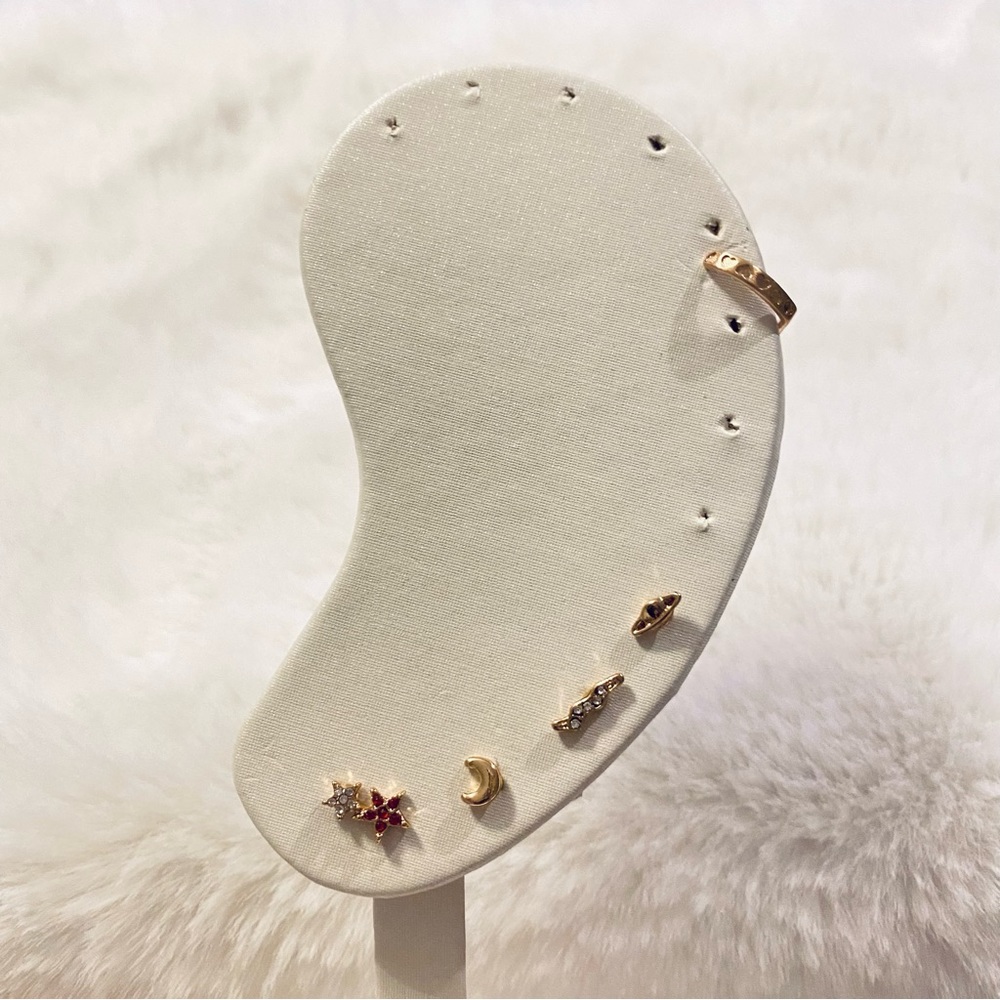 Galaxy Earring Stud Set Planet Moon Stars Space Gold Tone - Picture 3 of 3